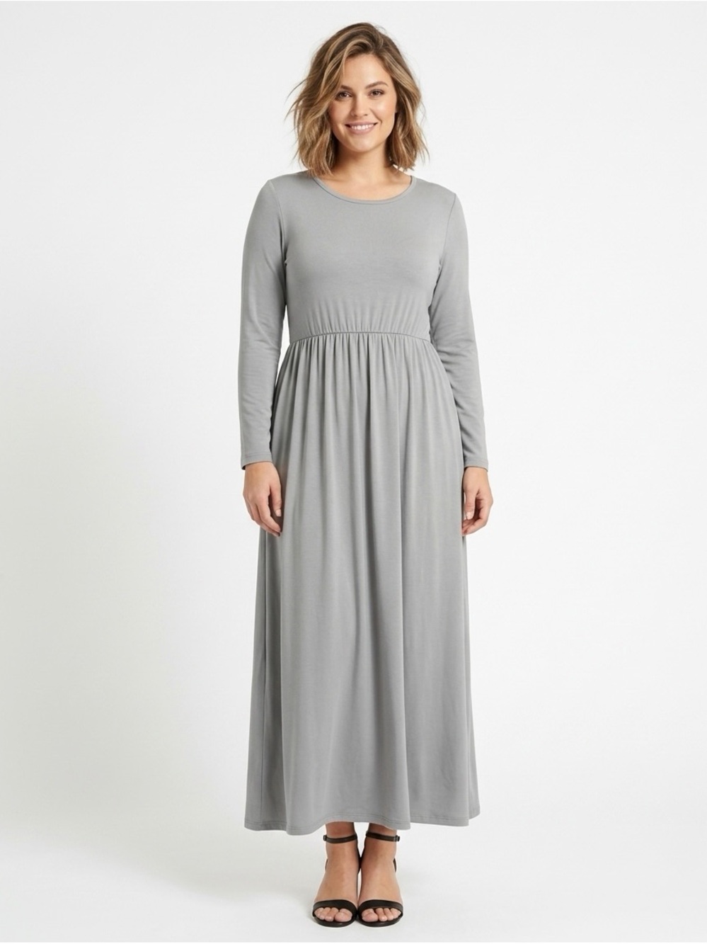 [Kabayare] Gray Long Sleeve Maxi Dress